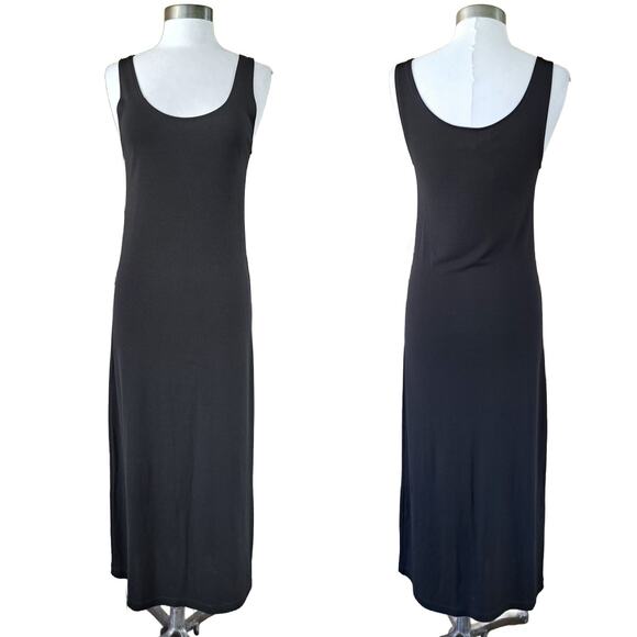 Vintage 90s / Y2K DKNY Black Matte Jersey Column Tank Maxi Dress Size Medium - Picture 1 of 8